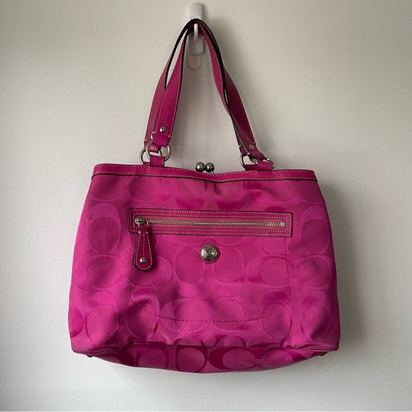 Coach Bags Coach Laura Coa Large Pink Jacquard Fabric Tote Bag
